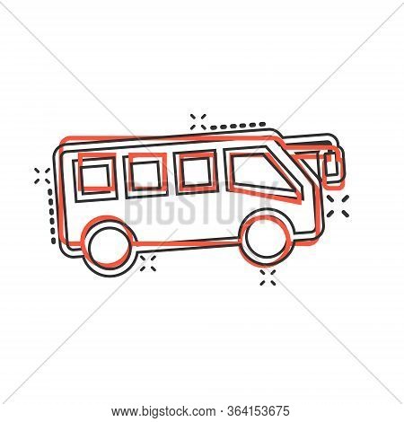 Bus Icon In Comic Style. Coach Cartoon Vector Illustration On White Isolated Background. Autobus Veh