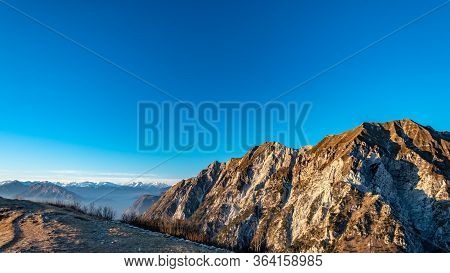 Sunset At The Cuarnan Peak, Friuli-venezia Giulia Region, In A Freezing Winter Day
