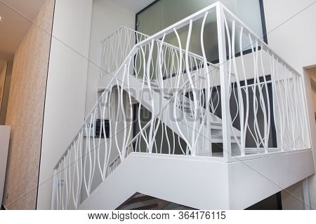 The Modern Two-storey Bright Apartment With Iron Staircase . Two-storey Iron White Stairs For Office