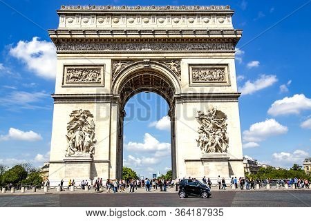 France, Paris, May, 20, 2014 - Triumphal Arch Of The Star, Is One Of The Most Famous Monuments In Pa