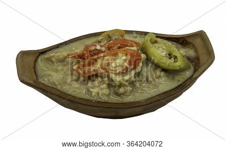 Soya Bean Dipping Sauce With Pork In Coconut Milk Dip (tow Jieow Lon Or Lon Taochiao) Isolated On Wh