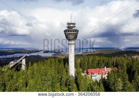Kuopio, Finland - April 28, 2020: Aerial View Of Puijo Tower.