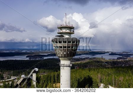 Kuopio, Finland - April 28, 2020: Aerial View Of Puijo Tower.