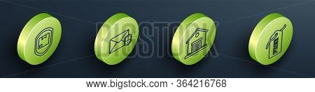 Set Isometric Delivery Pack Security With Shield, Envelope With Shield, Warehouse And Price Tag With