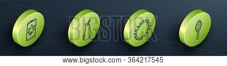 Set Isometric Leaf On Mobile Phone, Pear, Sun And Honey Dipper Stick Icon. Vector