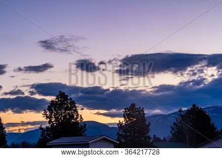 Sunrise Over The Sleepy Town Of Columbia Falls. Monatana, United States