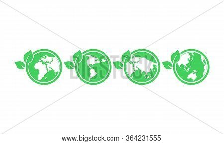 World Environmental, Saving Log Or Ecology On All Planet Set Icon In Green On An Isolated White Back