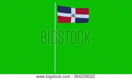 Dominican Republic Flag Waving On Wind On Green Screen Or Chroma Key Background. 3d Rendering