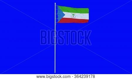 Equatorial Guinea Flag Waving On Wind On Blue Screen Or Chroma Key Background. 3d Rendering