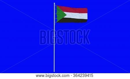 Sudan Flag Waving On Wind On Blue Screen Or Chroma Key Background. 3d Rendering