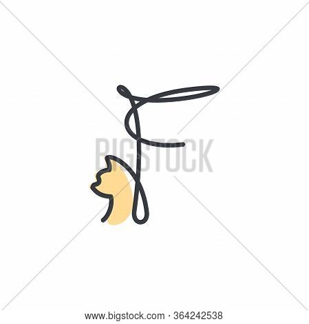 Simple And Cheers Logo Design Illustration Mono-line Style Initial F Cat.