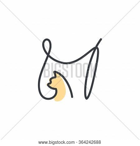 Simple And Cheers Logo Design Illustration Mono-line Style Initial M Cat.