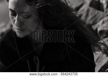 Close Up Portrait Of The Woman In Smoke