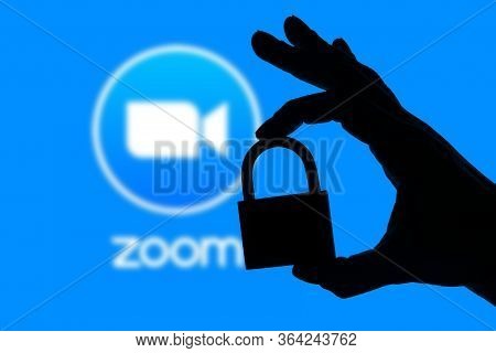 London, Uk - April 2nd 2020: Zoom Video Conference App Icon With Silhouette Of A Padlock