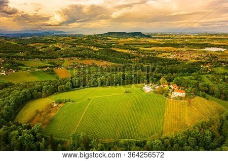 Austria Vineyards Landscape. Leibnitz Area In South Styria, Wine Country. Tuscany Like Place And Fam