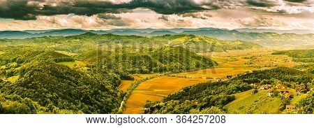 Austria Vineyards Landscape. Leibnitz Area In South Styria, Wine Country. Tuscany Like Place And Fam