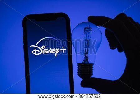 London, Uk - April 17 2020: Disney Plus Streaming Service Logo On A Smartphone