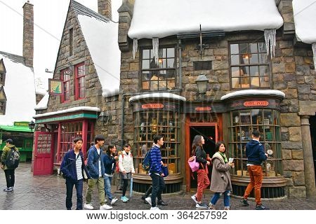 Osaka, Jp - April 7 - Harry Potter Theme Owl Post Facade And Sign At Universal Studios Japan On Apri