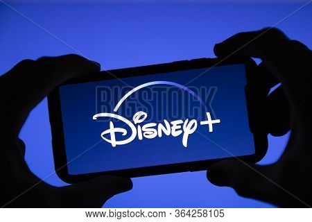 London, Uk - April 17 2020: Disney Plus Streaming Service Logo On A Smartphone