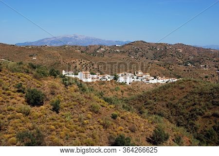 View Of White Village And Surrounding Countryside, Macharaviaya, Malaga Province, Andalucia, Spain, 