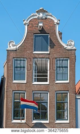 Medieval facades at the Prinsengracht in Amsterdam Netherlands at Kingsday