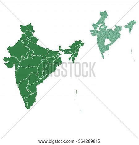 India Map Outline Vector With Administrative Borders, Regions, Municipalities, Departments In Black 
