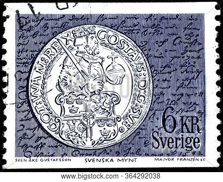 02 11 2020 Divnoe Stavropol Territory Russia Postage Stamp Sweden 1972 Old Swedish Coin Gustav Vasas