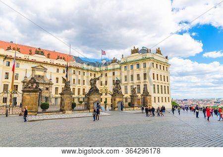 Prague, Czech Republic, May 13, 2019: Matthias Gate Of New Royal Palace Novy Kralovsky Palac With St