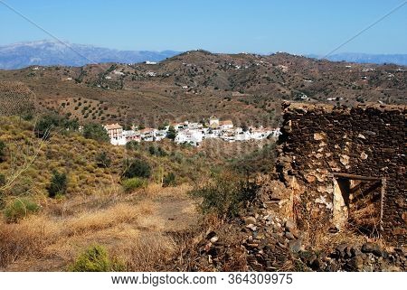 Derelict Finca With Village To Rear, Macharaviaya, Malaga Province, Andalucia, Spain, Western Europe