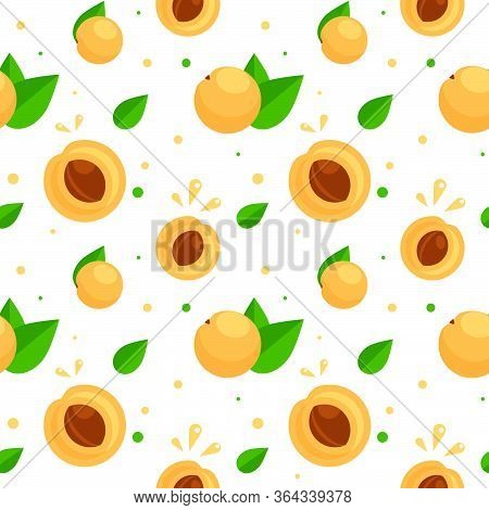 Seamless Vector Pattern With Apricot. Summer Fruit Pattern In Yellow Colors.