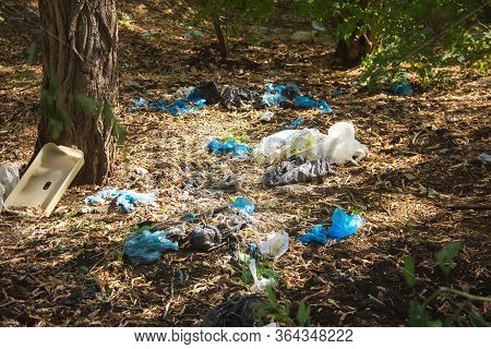 Environmental Pollution By Plastic. Ecological Catastrophy. Fight And Ban On Plastic.