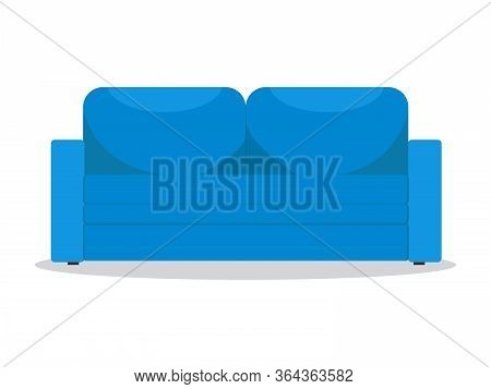 Bright Beautiful Sofa In Blue On An Isolated White Background. Icon For Social Networks, Logo, Conce
