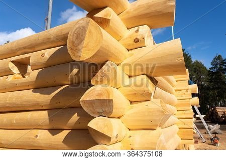 A Wooden Log Cabin Will Be Built Soon. Making Ethnic Log Houses In The Open.