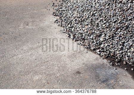 A Bulk Of Gravel Rock Which Is Preparation For Construction Working Site, Material For Building Indu