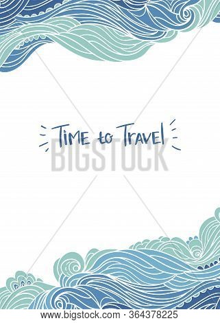 Elegant Vertical Waves Border On White Background. Wavy Striped Pattern. Hand-drwn Frame In Doodle S