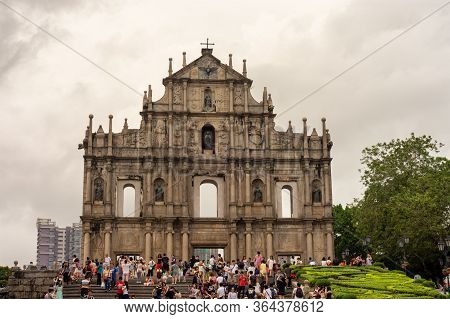 Macau (macao Sar) / China - July 26, 2015: Tourist Visit The Ruins Of St. Paul Catholic Church Built