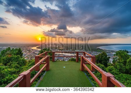 Pak Nam Chumphon Town And Fisherman Village From Khao Matsee Viewpoint In Chumphon, Thailand.
