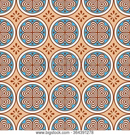 Abstract Seamless Pattern With Geometric Ornaments. Stock Vector Illustration. White, Blue, And Brow