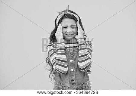 Depression Concept. Seasonal Affective Disorder. Kid Girl Painful Face Suffer Depression. Headache A