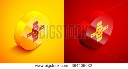 Isometric Knee Pads Icon Isolated On Orange And Red Background. Extreme Sport. Skateboarding, Bicycl