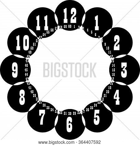 Clock Dial Gigantesque Negative Space Numbers Hourly On Black Circle Game Intersected With Small Cir