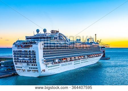 Barcelona, Spain - November 06 2018: Stern/ Back Of Crown Princess Cruise Ship Of Princess Cruises C