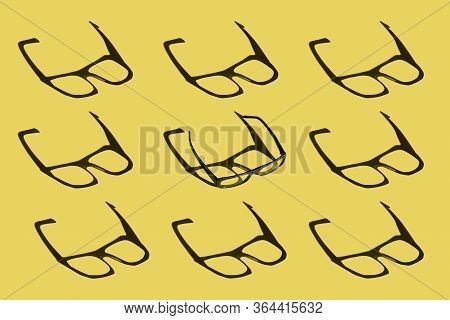 Sunglasses On Yellow Background Pattern. Deep Shadow