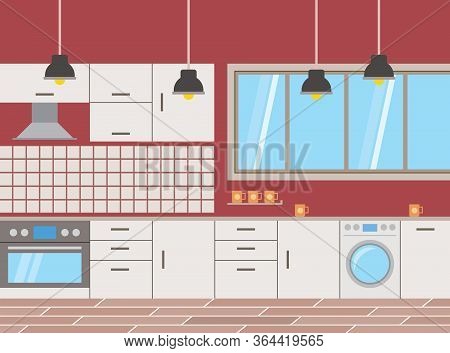 Flat Design Modern Kitchen Interior - Vector Illustration