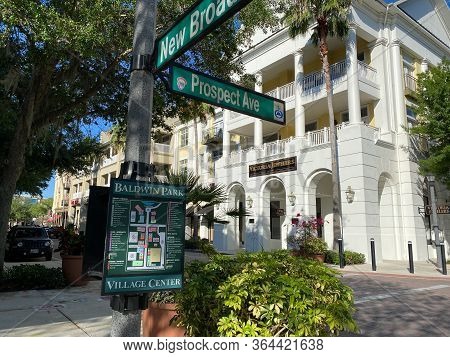 Baldwin Park, Fl/usa-3/30/20:  A Sign In Baldwin Park Village Center In Baldwin Park, Florida On A S