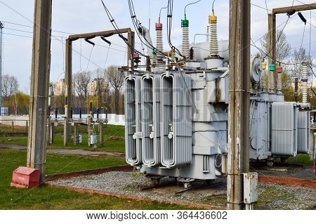Large Industrial Iron Metal Transformer Substation With Transformers And High-voltage Electrical Equ