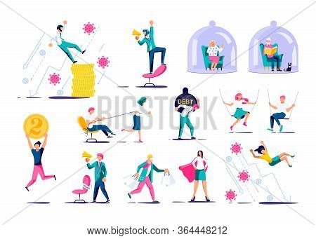 People Characters For Survive Business After Covid-19 Outbreak Infographic Set. Bankruptcy, Investme