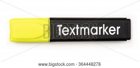 Yellow Textmarker On Panoramic White Background. Shot In Studio