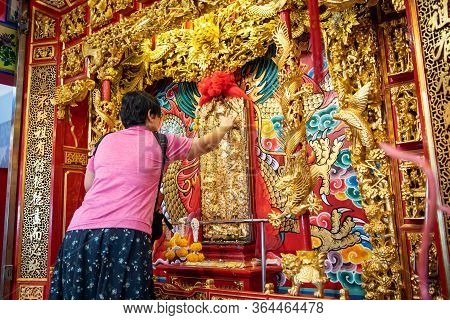Samut Sakorn, Thailand - February 15, 2020 : Sanlugmuang Samut Sakorn (chao Po Vichian Chot) This Sh