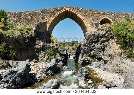 Medieval Bridge Of Adrano, Sicily, Of Arabic Origin And Saracen